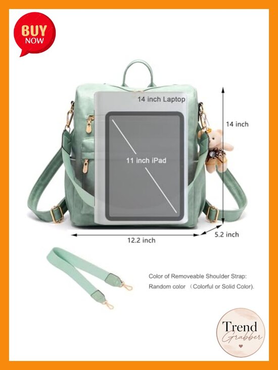 Women\'s Vegan Leather Backpack Purse with Wallet 2pcs Set, Multi-Pocket Travel main image 5